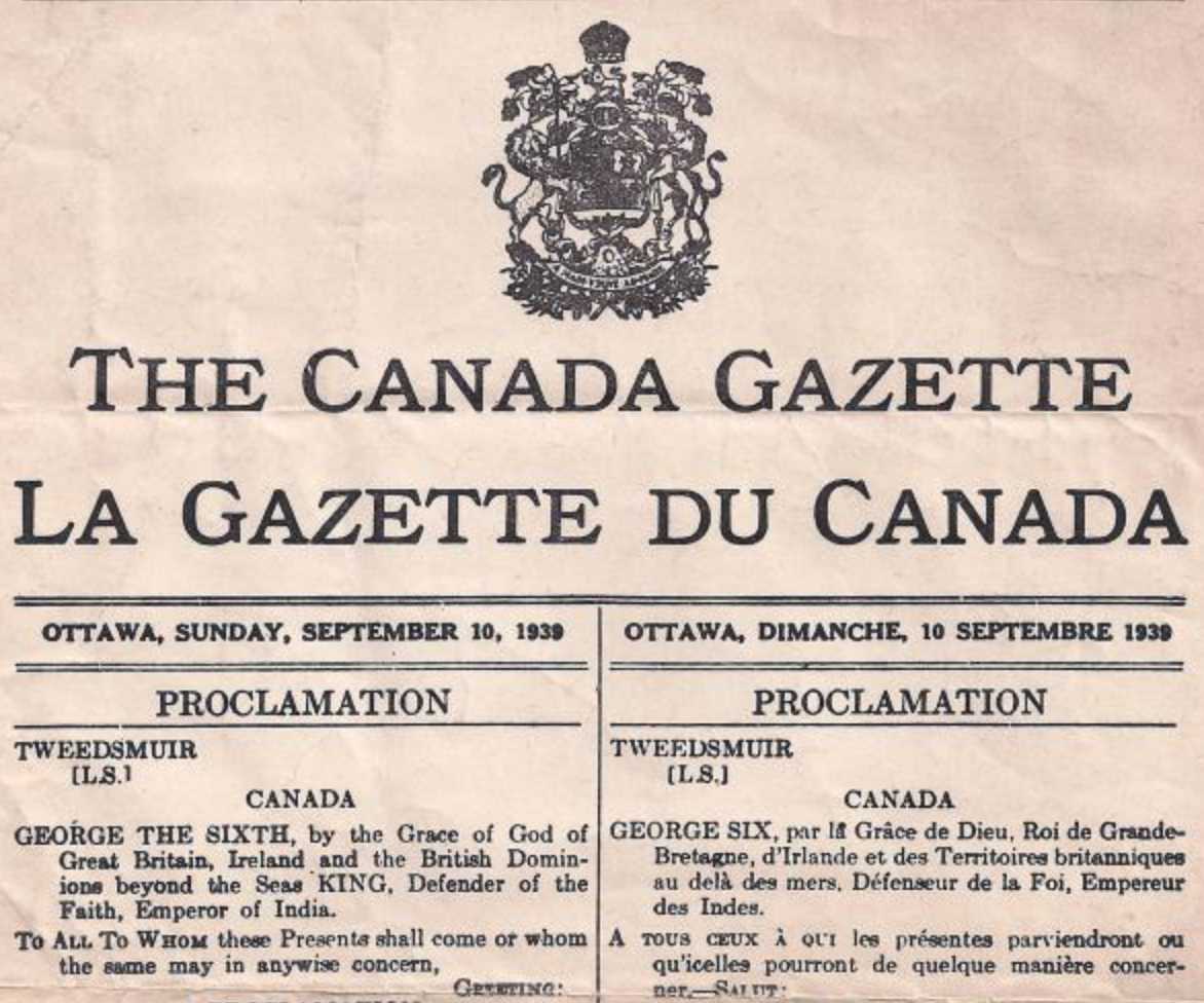 Copie d'archives de la déclaration bilingue qui a été publiée dans la Gazette du Canada