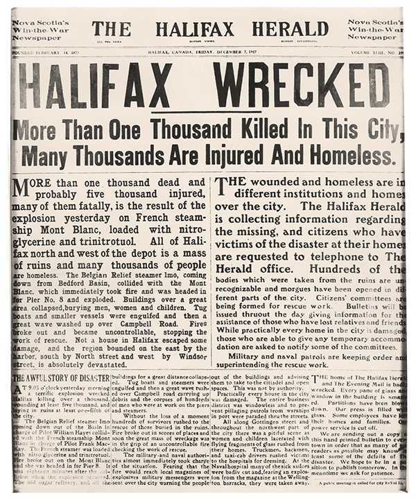 Une du journal The Halifax Herald après l’explosion