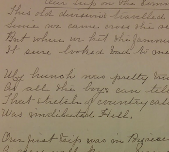 (Détail) Poème manuscrit au sujet de l’expérience infernale d’un soldat à la bataille de la Somme