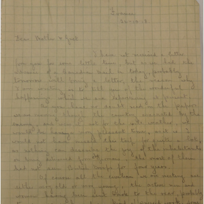 Lettres manuscrites dans lesquelles la libération de Mons est racontée